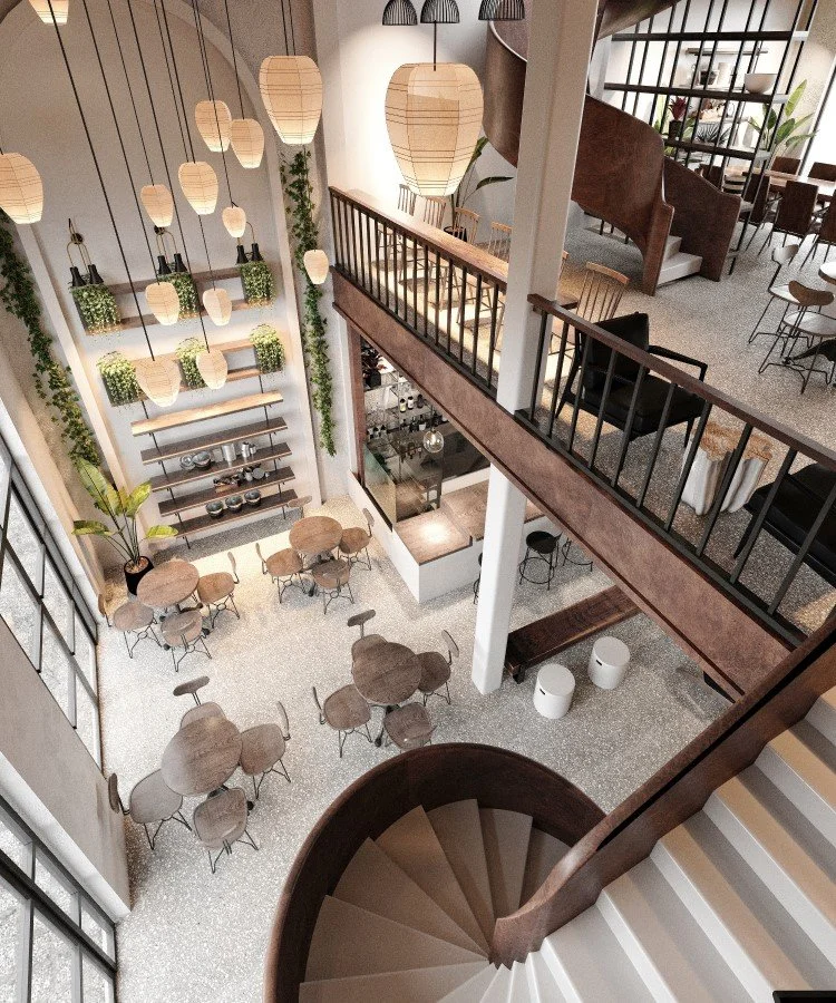 A welcoming meeting place with timber textures and comfortable seating.